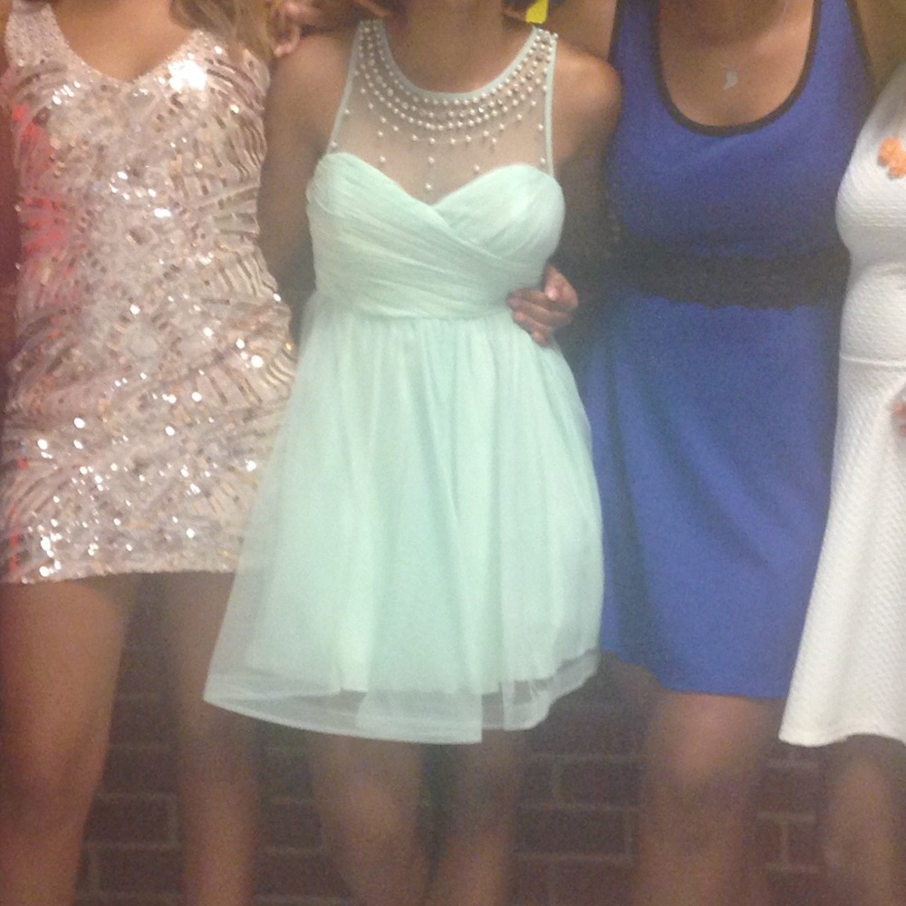 Light green homecoming dress.